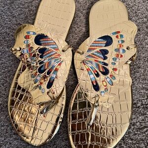 Gold Embroidered Butterfly Sandals